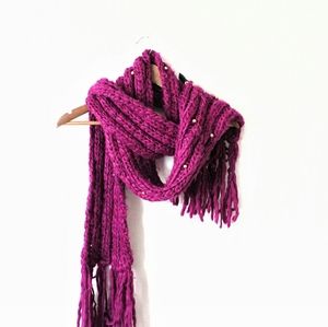 Made Of Me Long Cable Knit Fuchsia Boho Scarf